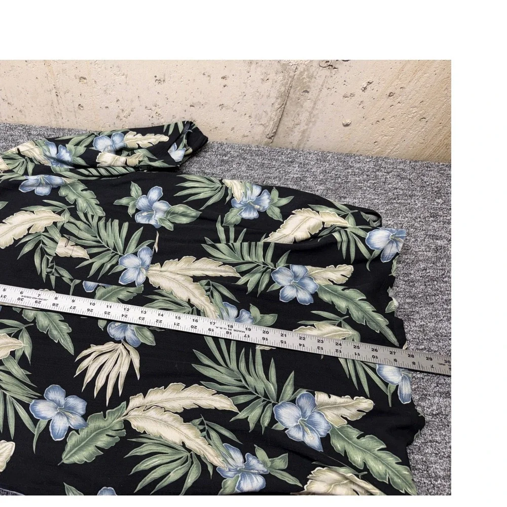 Banana Cabana Men XL Silk Tropical Hawaiian Shirt Black Floral Hibiscus RN103938